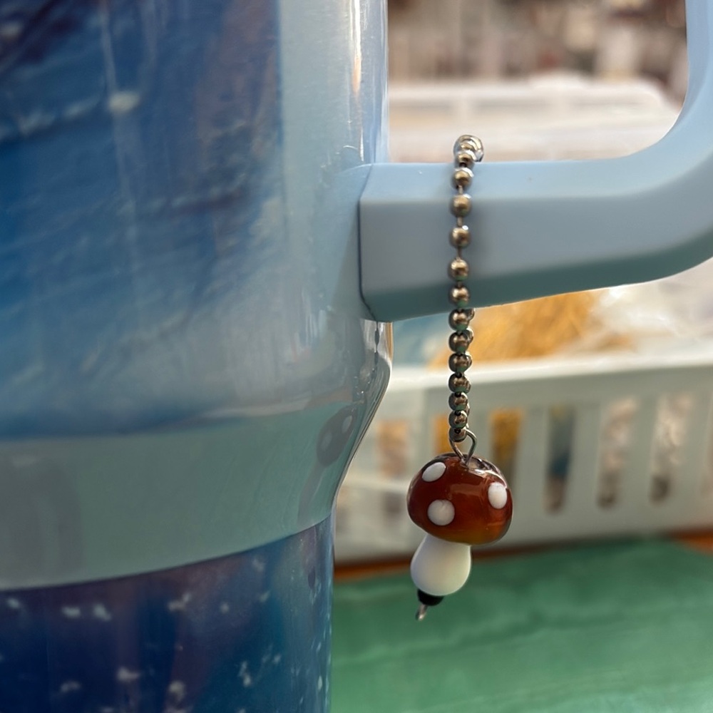 🟢 Mushroom Glass Stanley or Purse/Bag Zipper Pull Charm